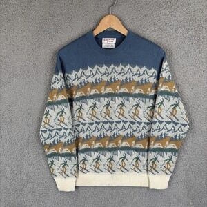 Vintage 90s Knit Sweater Mens Medium Snow Ski Camping All Over Acrylic Made USA